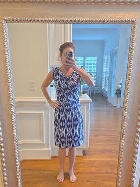 Ann Taylor Blue & Pink Ikat-Style Sleeveless Midi Dress